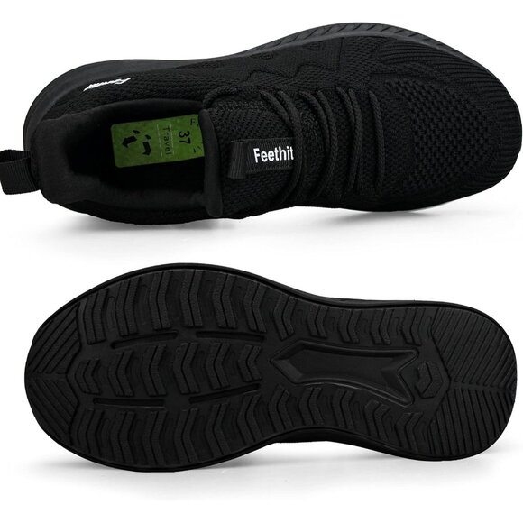 Feethit Women Black Lightweight Wide Mesh Workout Sneakers For Tennis Gym Travel - Picture 4 of 6